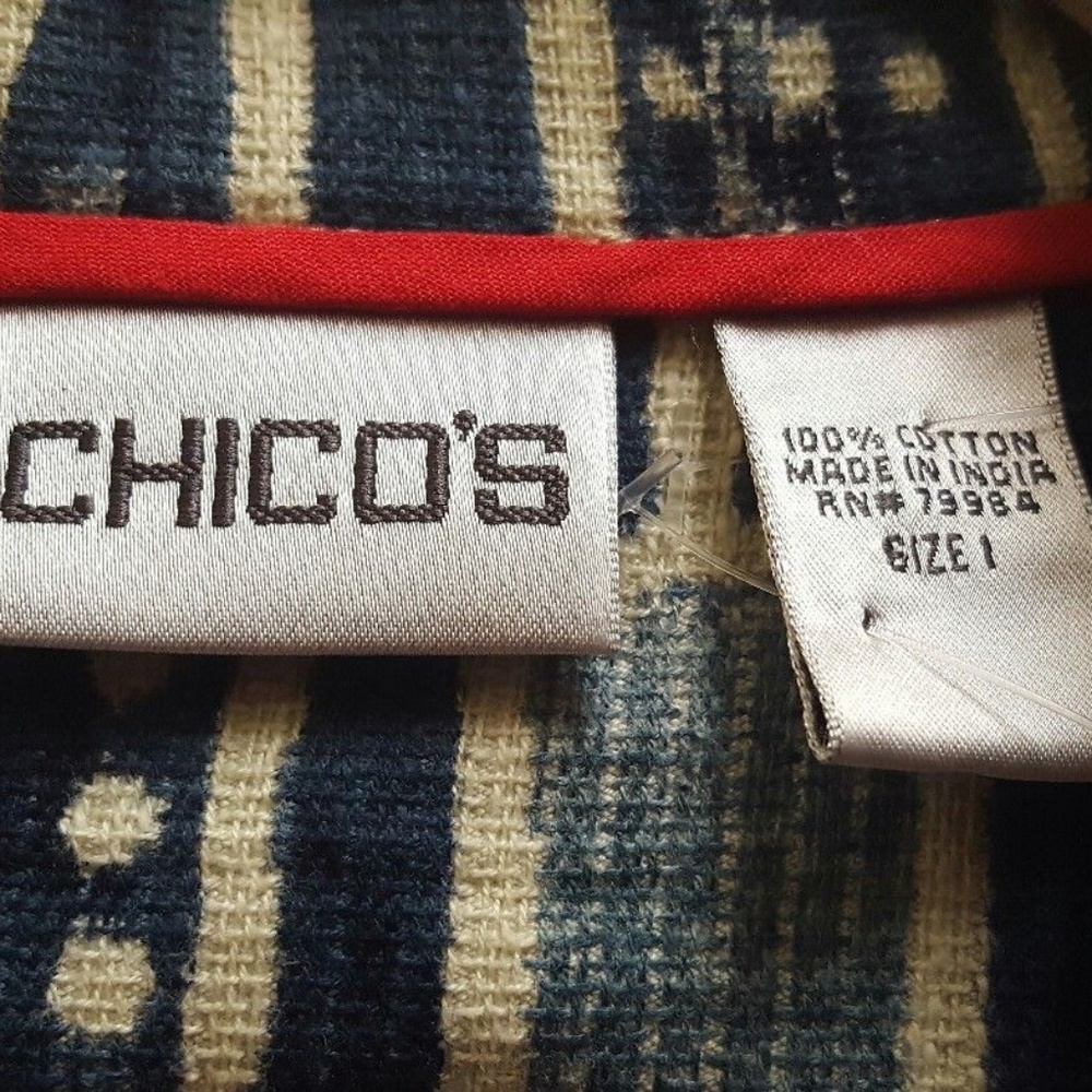 Chico's | Blue + Cream Funky Patterned Jacket 1 M - image 3